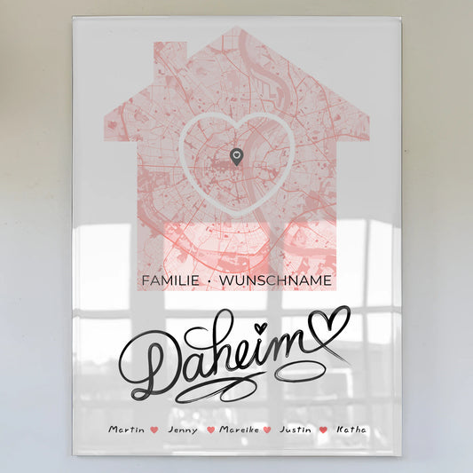 Personalisiertes Acrylglas Bild Spruch Familie Stadtkarte Daheim