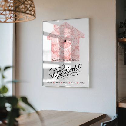 Personalisiertes Acrylglas Bild Spruch Familie Stadtkarte Daheim