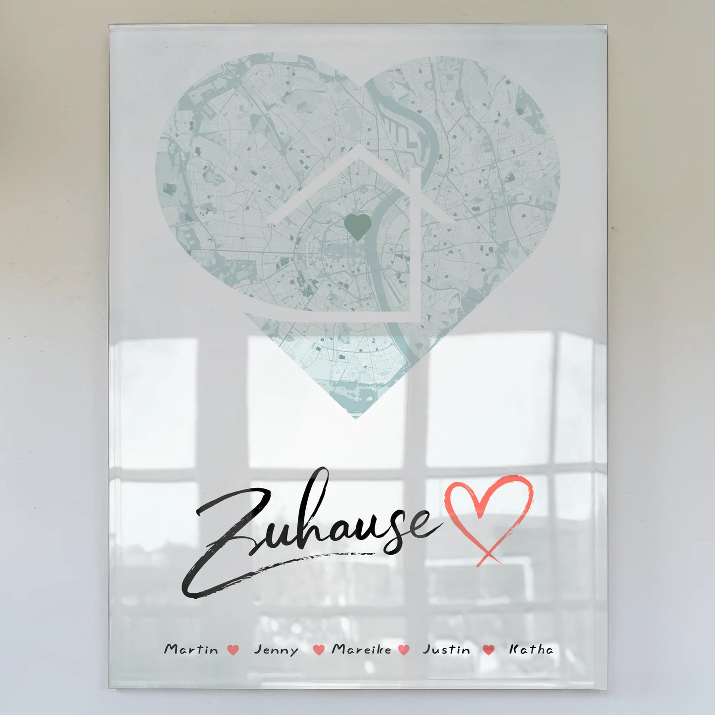 Personalisiertes Acrylglas Bild Stadtkarte Familien Zuhause Herzform