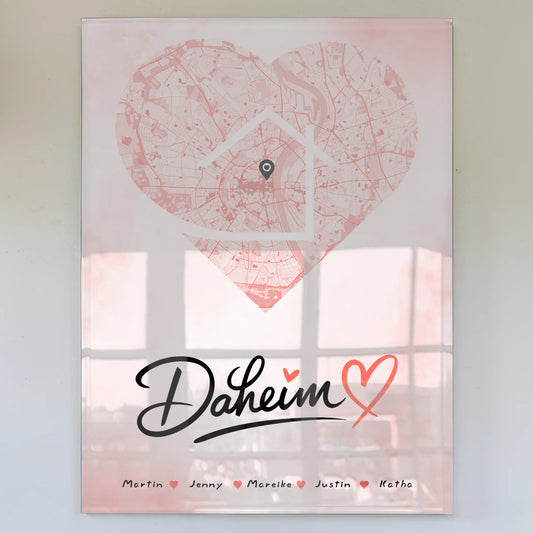 Personalisiertes Acrylglas Bild Familie Stadtkarte Daheim Herz Form