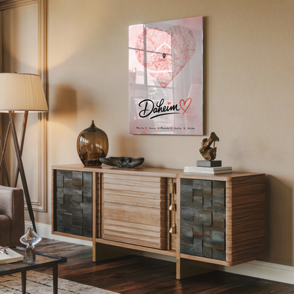 Personalisiertes Acrylglas Bild Familie Stadtkarte Daheim Herz Form