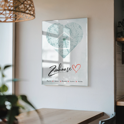Personalisiertes Acrylglas Bild Stadtkarte Familien Zuhause Herzform
