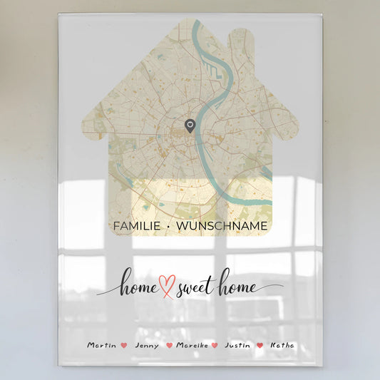 Personalisiertes Stadtkarte als Acrylglas Bild Home Sweet Home