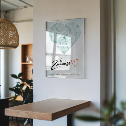 Personalisiertes Acrylglas Bild Stadtkarte Familien Zuhause Herzform