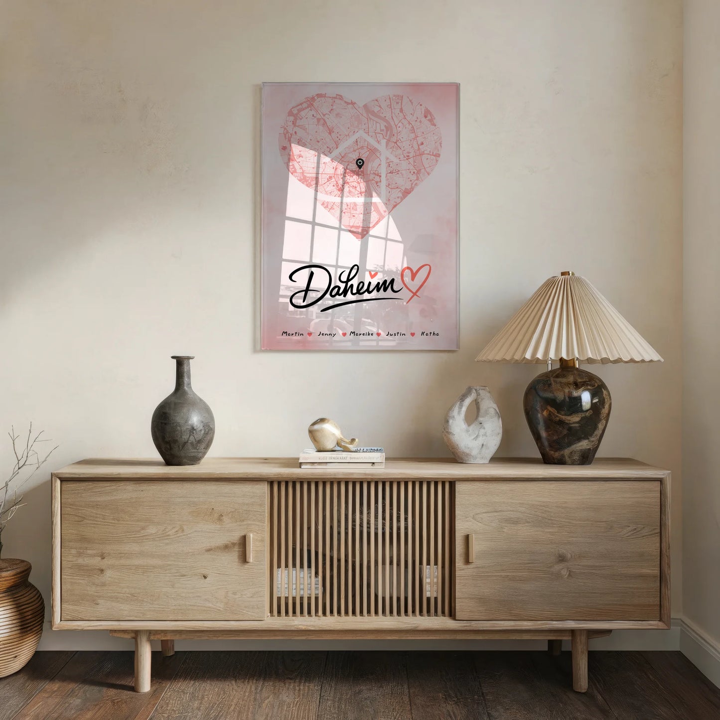 Personalisiertes Acrylglas Bild Familie Stadtkarte Daheim Herz Form