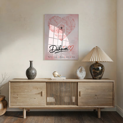 Personalisiertes Acrylglas Bild Familie Stadtkarte Daheim Herz Form