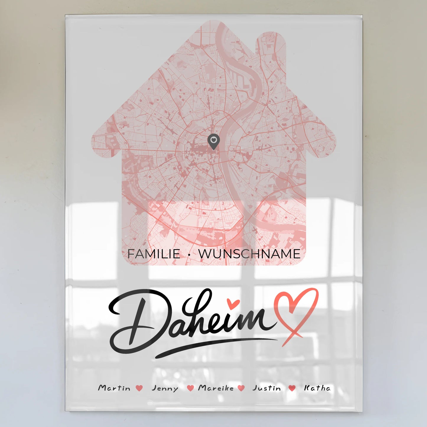 Personalisiertes Acrylglas Bild Familie Stadtkarte Daheim mit Nachname