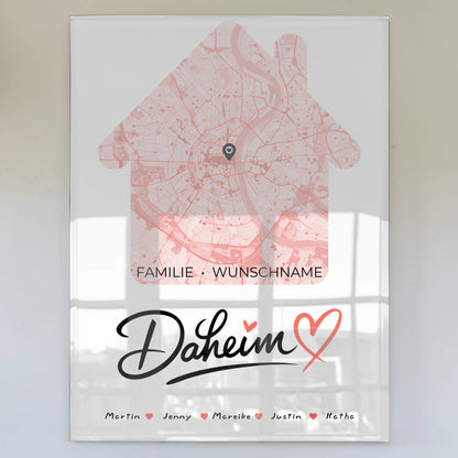 Personalisiertes Acrylglas Bild Familie Stadtkarte Daheim mit Nachname