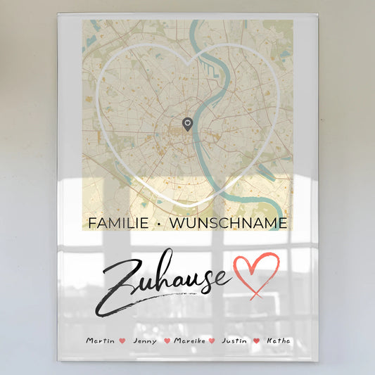 Acrylglas Bild Spruch Familie personalisiert Stadtkarte Zuhause Herzform