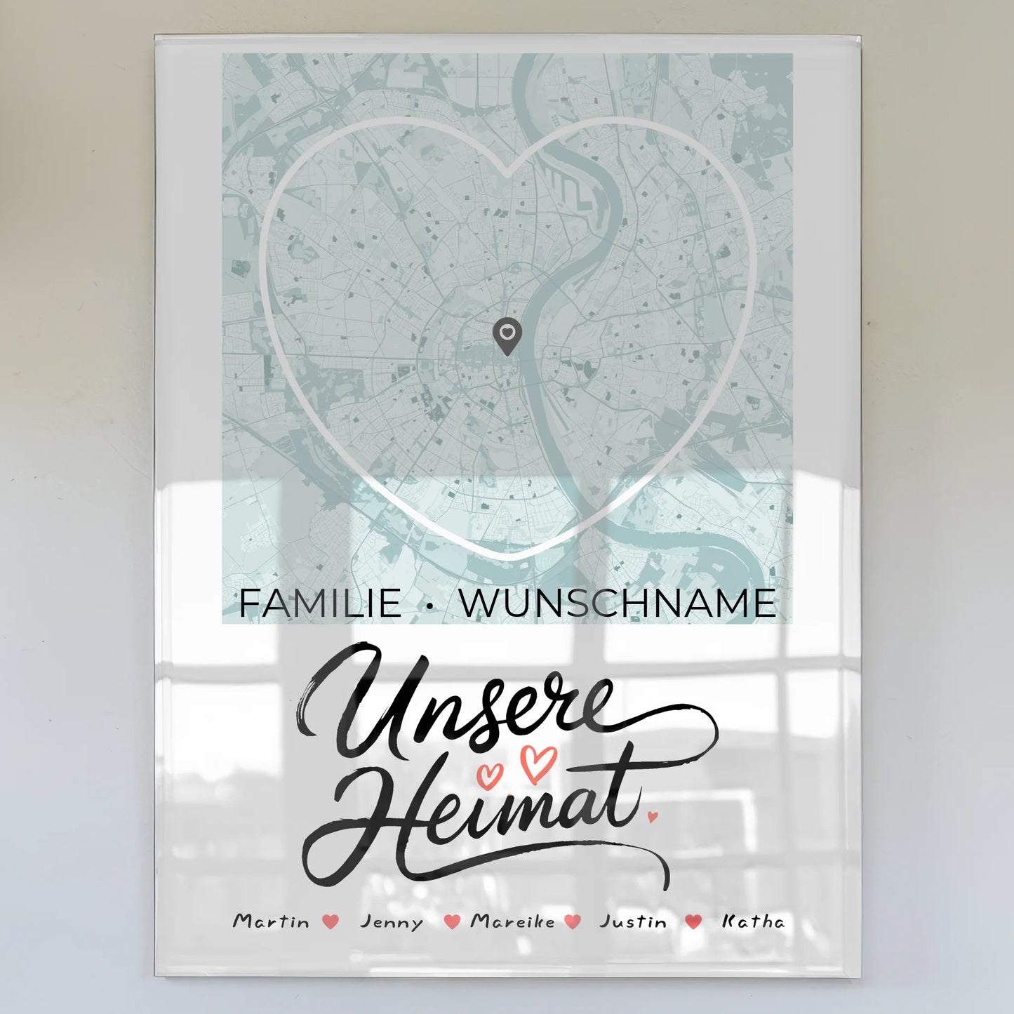Personalisiertes Acrylglas Bild Stadtkarte Unsere Heimat Herzform