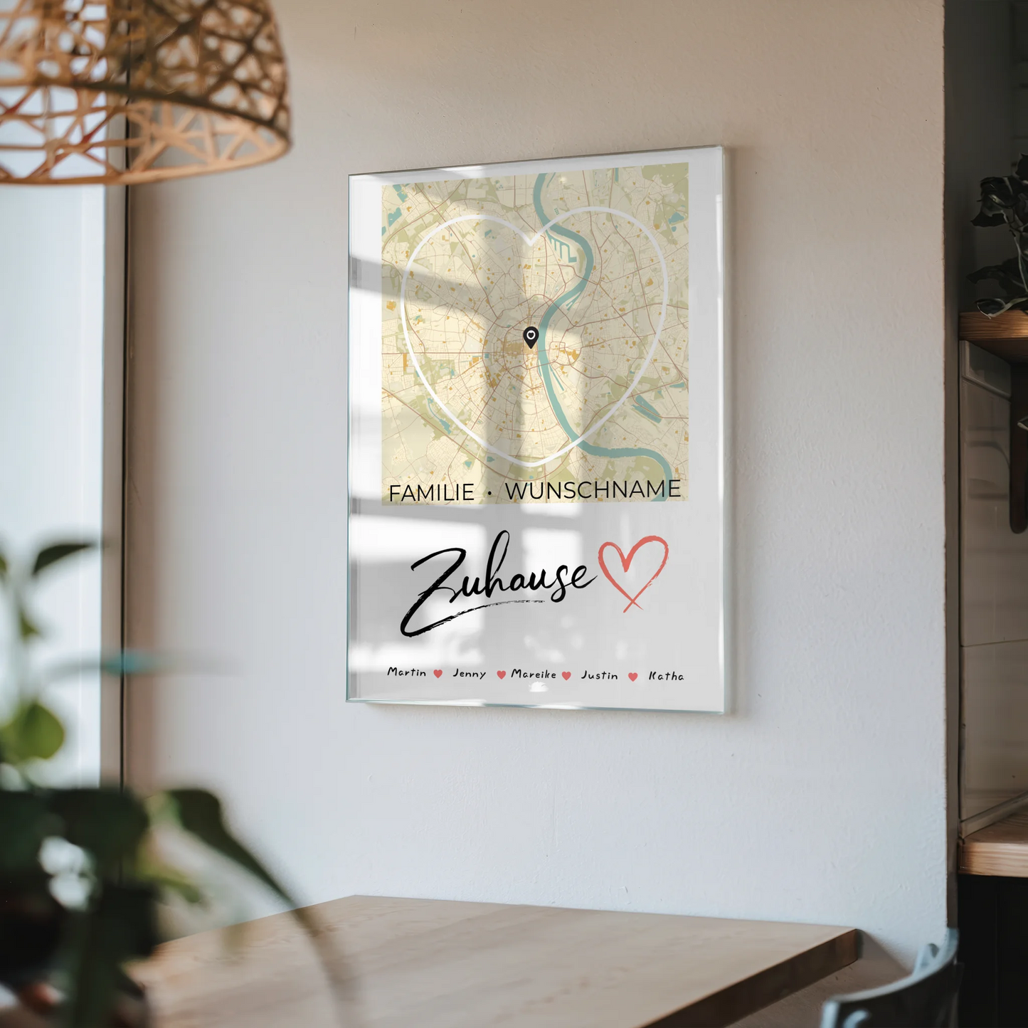 Acrylglas Bild Spruch Familie personalisiert Stadtkarte Zuhause Herzform