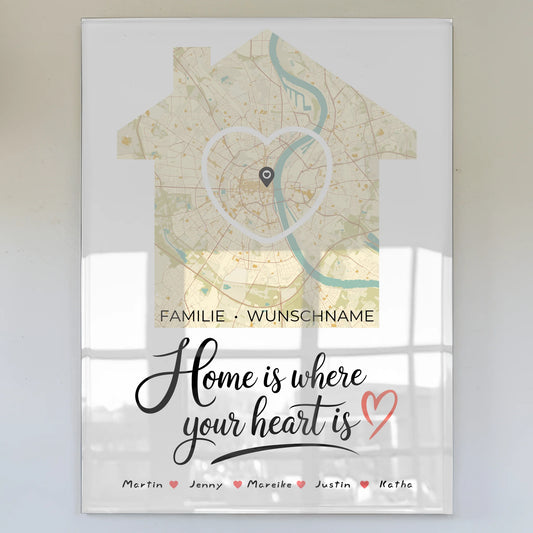 Personalisiertes Acrylglas Bild Familie Stadtkarte Where your Heart is