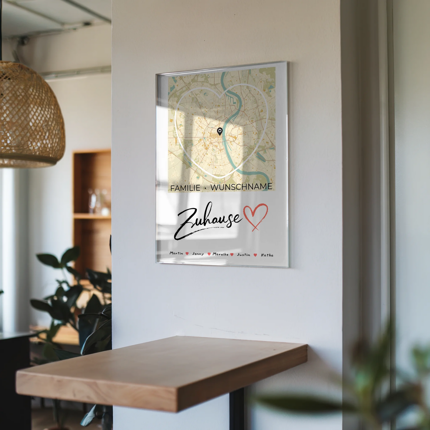 Acrylglas Bild Spruch Familie personalisiert Stadtkarte Zuhause Herzform