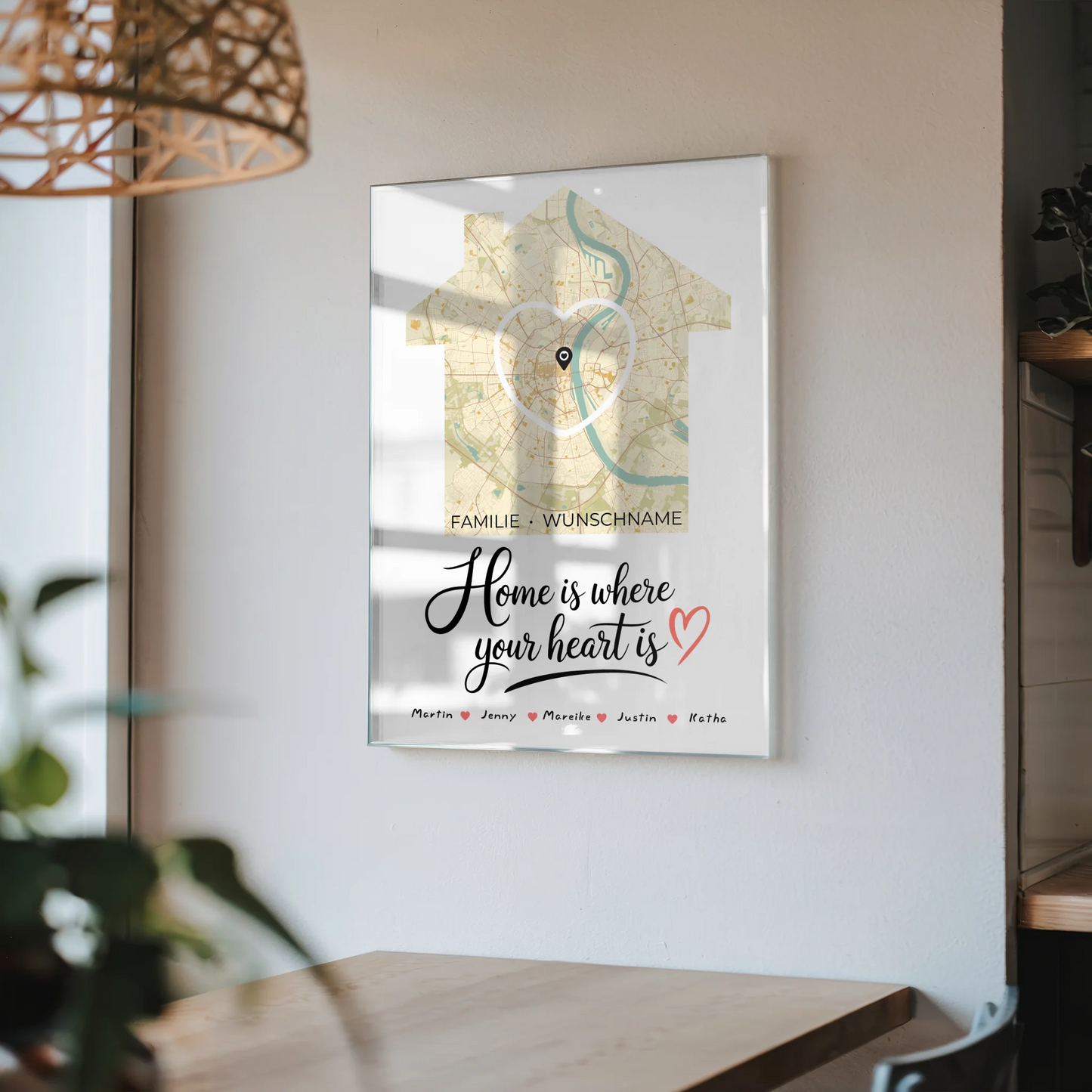 Personalisiertes Acrylglas Bild Familie Stadtkarte Where your Heart is
