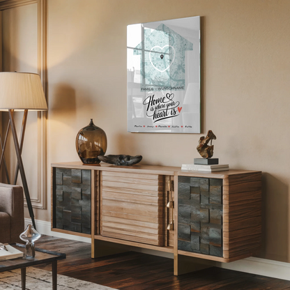 Personalisiertes Acrylglas Bild Spruch Familie Stadtkarte Herz Haus