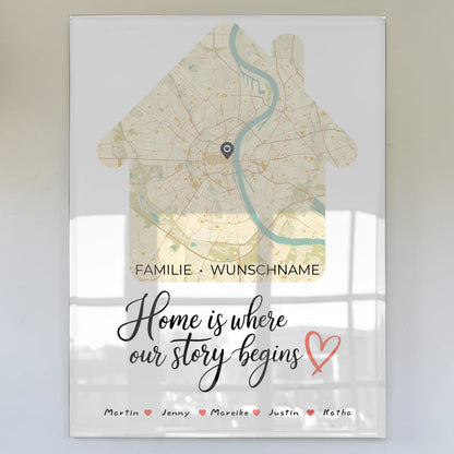 Personalisiertes Acrylglas Bild Stadtkarte Familien mit Nachname