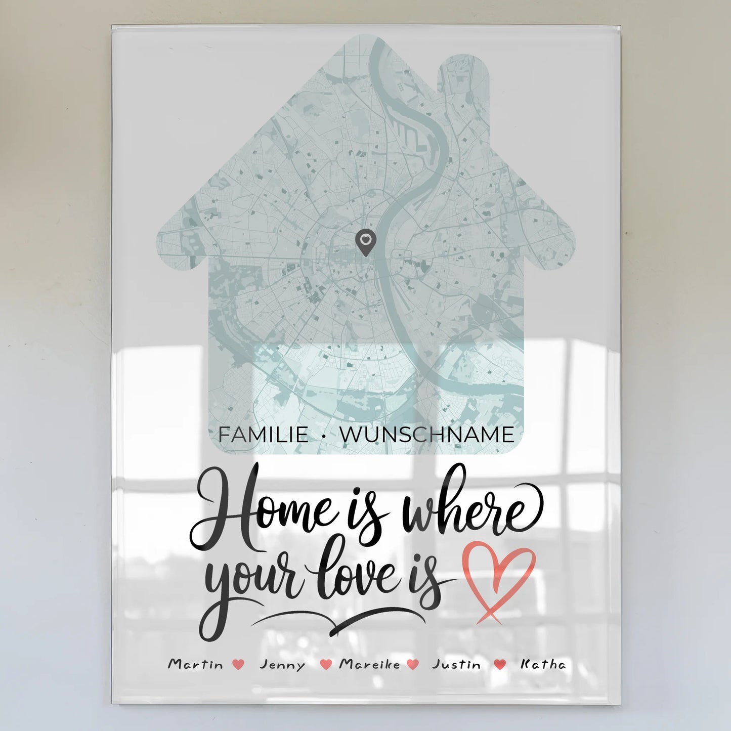 Personalisiertes Acrylglas Bild Familie Stadtkarte Home Is Where Your Love Is