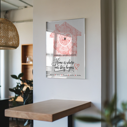 Personalisiertes Acrylglas Bild Familien Stadtkarte Where Our Story Begins