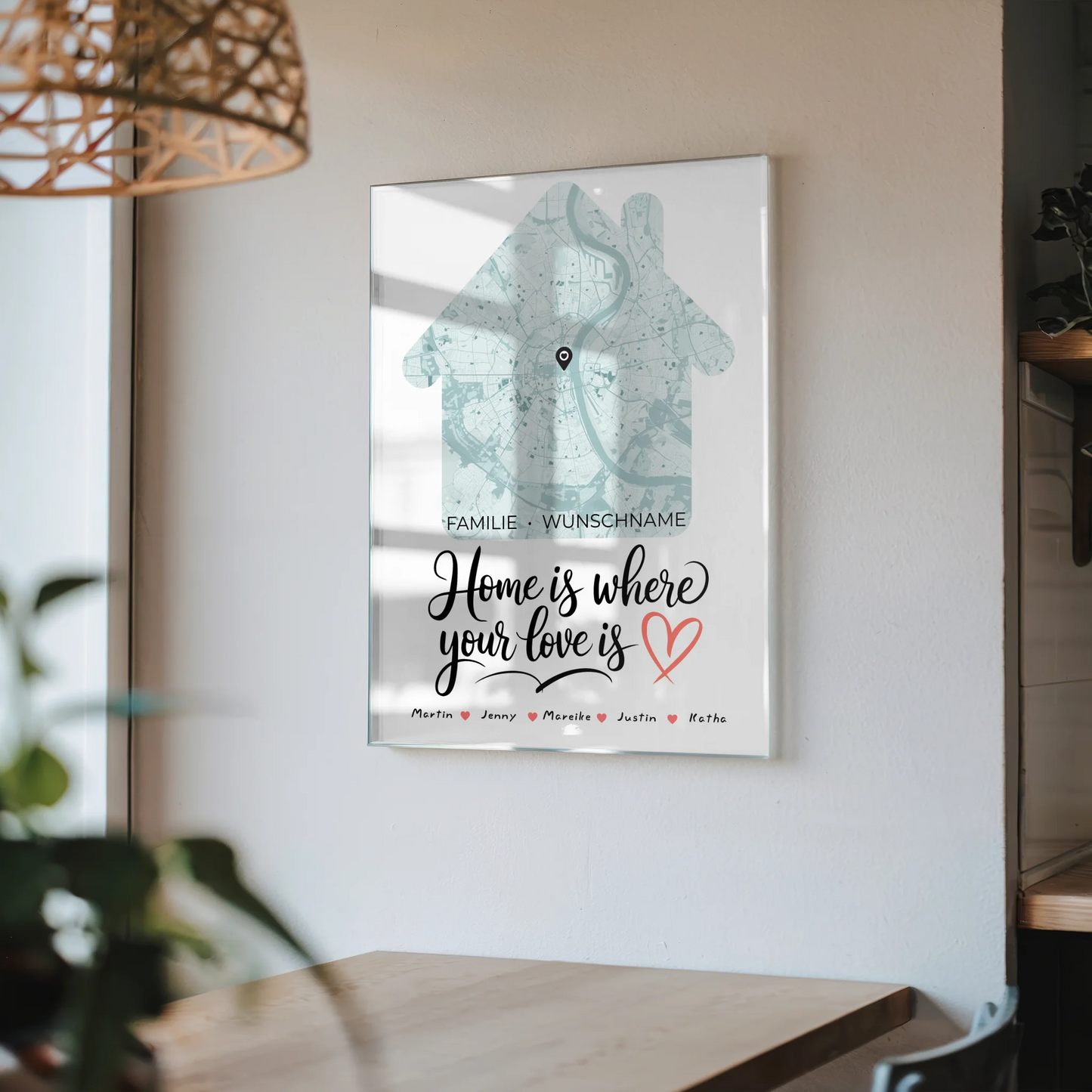 Personalisiertes Acrylglas Bild Familie Stadtkarte Home Is Where Your Love Is