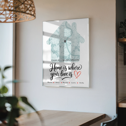 Personalisiertes Acrylglas Bild Familie Stadtkarte Home Is Where Your Love Is