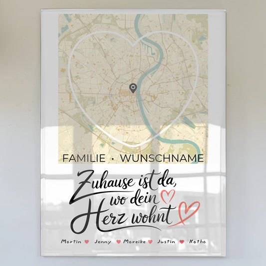 Personalisiertes Acrylglas Bild Stadtkarte Familie Zuhause Ist Da
