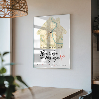 Personalisiertes Acrylglas Bild Stadtkarte Familien mit Nachname