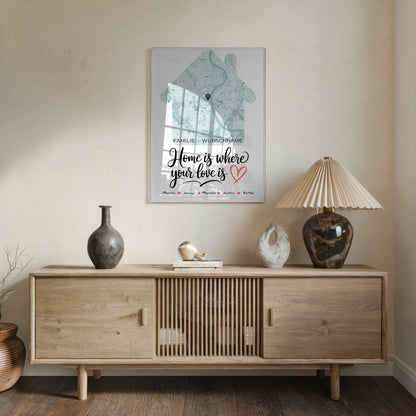 Personalisiertes Acrylglas Bild Familie Stadtkarte Home Is Where Your Love Is