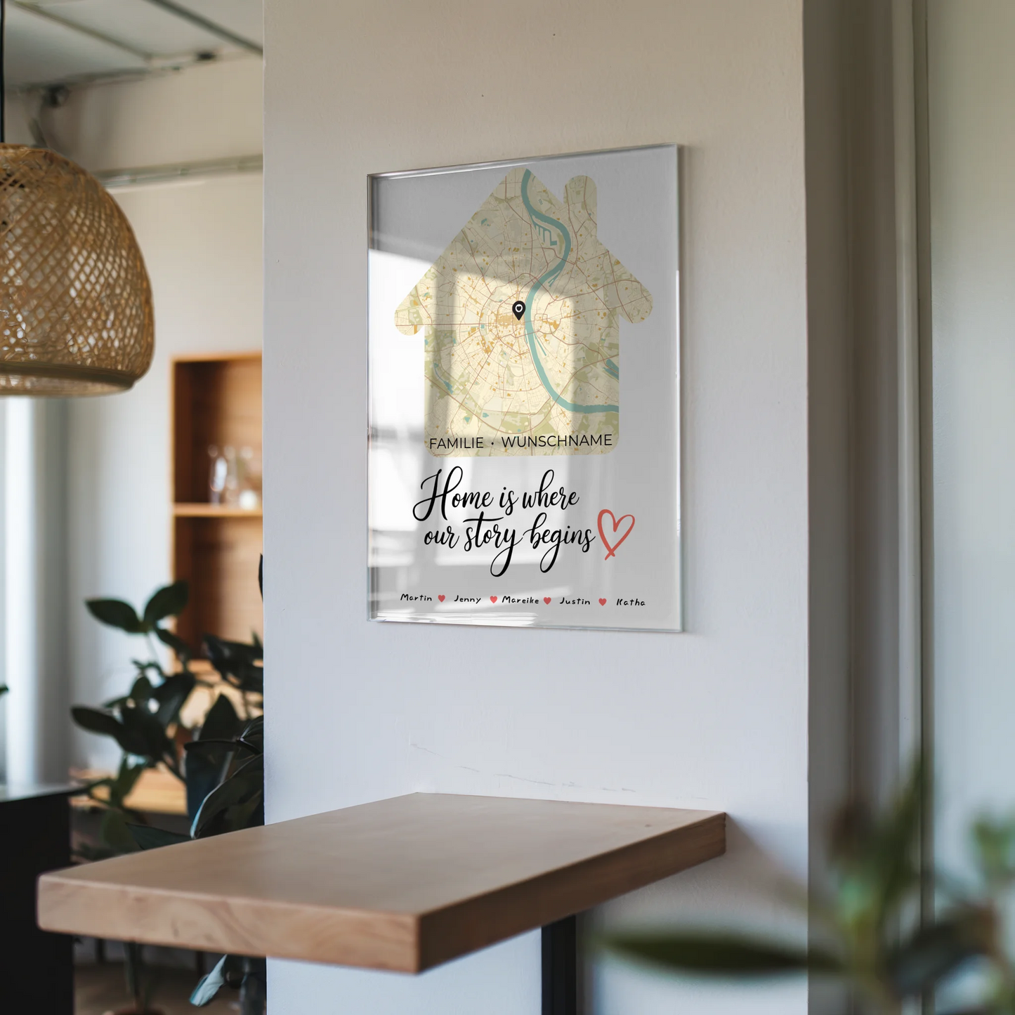 Personalisiertes Acrylglas Bild Stadtkarte Familien mit Nachname