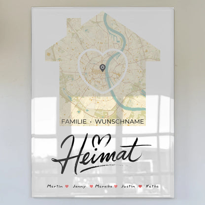 Personalisiertes Acrylglas Bild Stadtkarte Familie mit Nachname & Namen