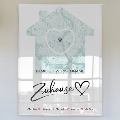 Personalisiertes Acrylglas Bild Stadtkarte Familien Zuhause Herz Haus