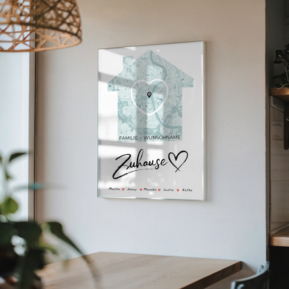 Personalisiertes Acrylglas Bild Stadtkarte Familien Zuhause Herz Haus