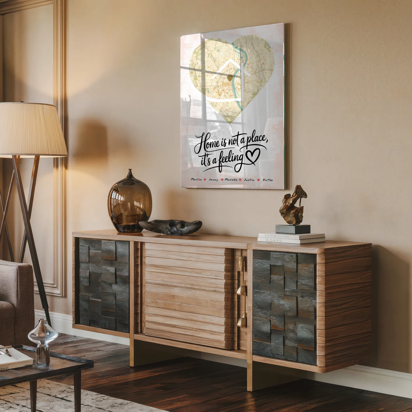 Personalisiertes Acrylglas Bild Familie Stadtkarte Herz Form Is A Feeling