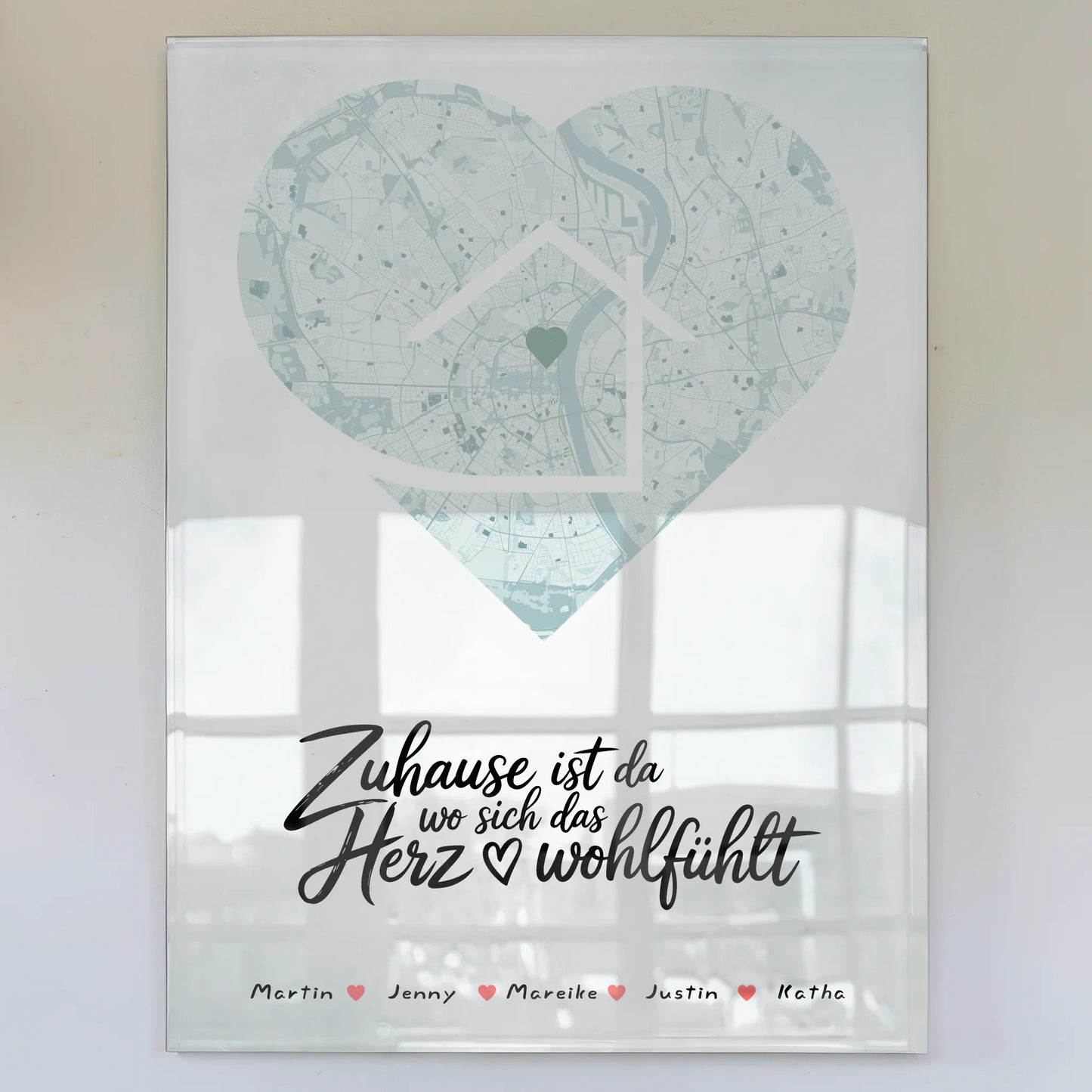Personalisiertes Acrylglas Bild Spruch Familie Stadtkarte Herz Form