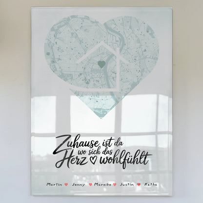 Personalisiertes Acrylglas Bild Spruch Familie Stadtkarte Herz Form