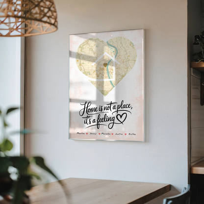Personalisiertes Acrylglas Bild Familie Stadtkarte Herz Form Is A Feeling