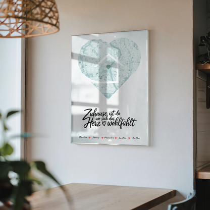 Personalisiertes Acrylglas Bild Spruch Familie Stadtkarte Herz Form