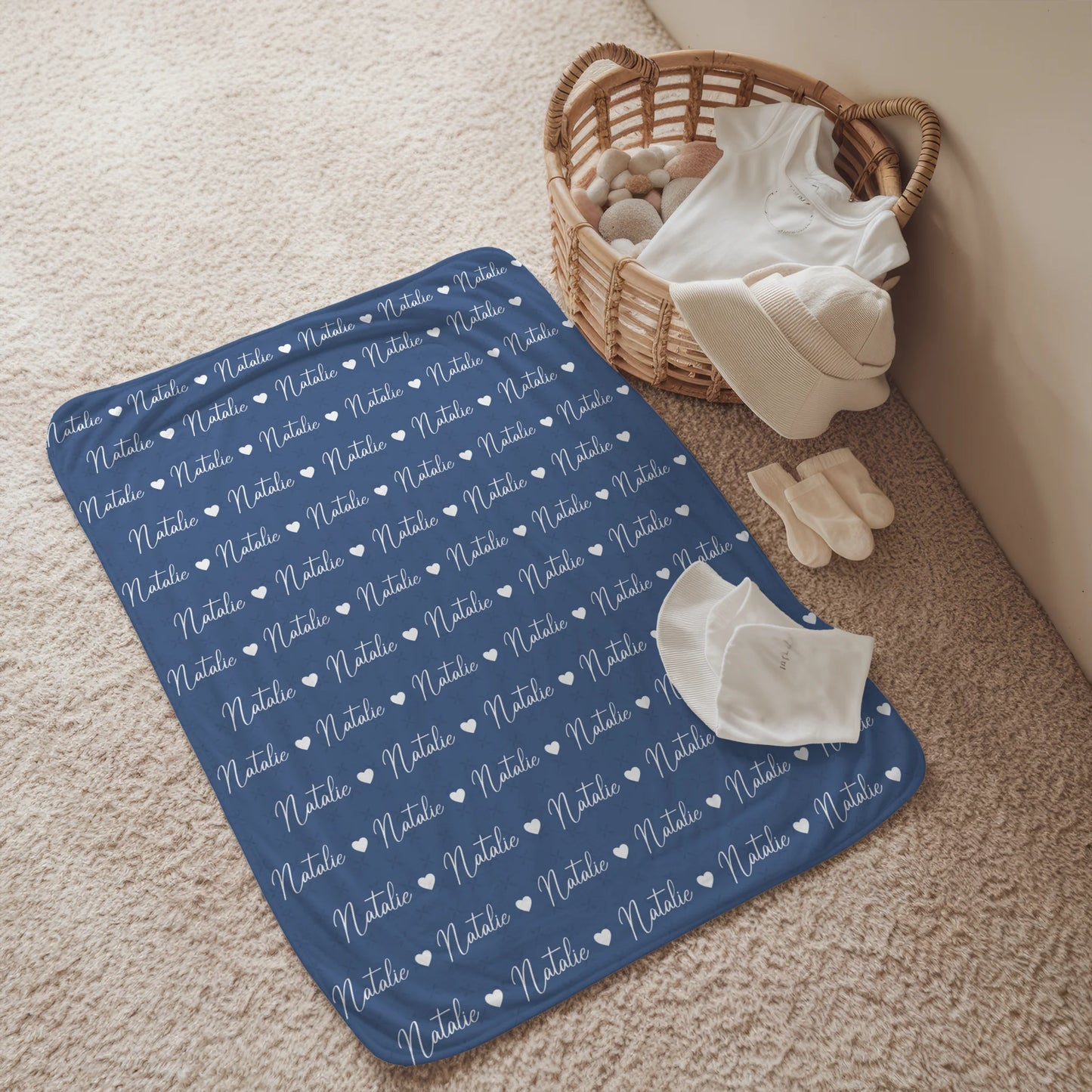 Personalisierte Kuscheldecke Mit Namen Kinderdecke Fernblau