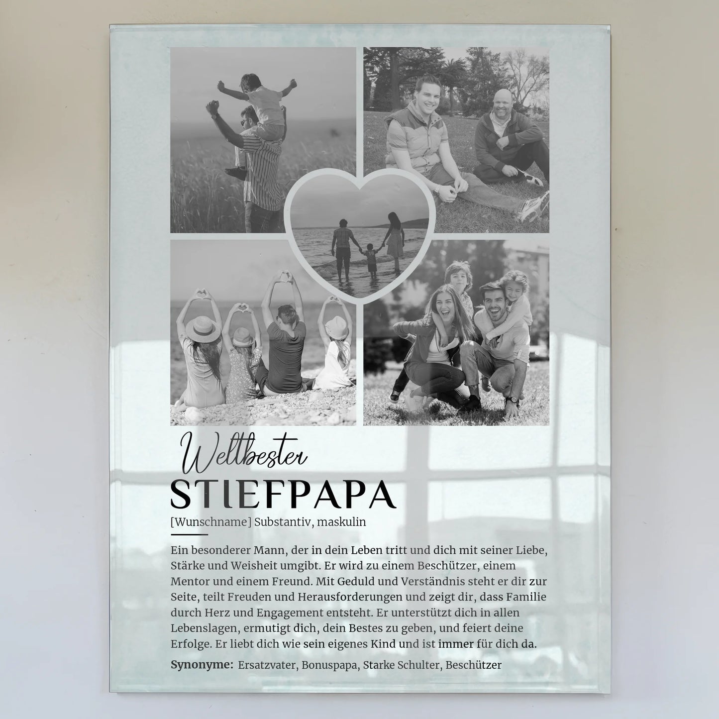 Personalisiertes Acrylglas Bild Definition Stiefpapa mit 5 Fotos Black & White