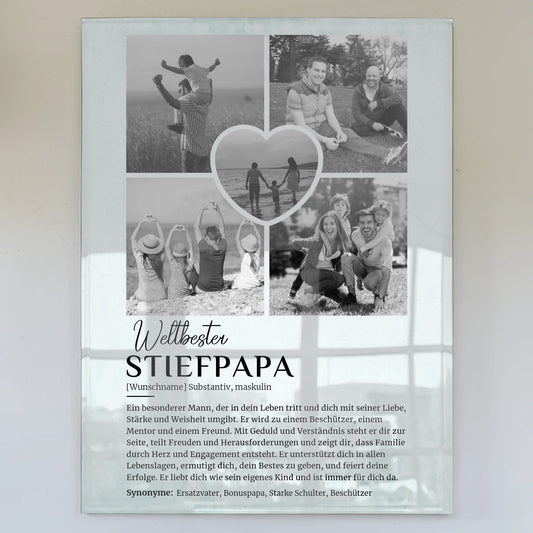 Personalisiertes Acrylglas Bild Definition Stiefpapa mit 5 Fotos Black & White