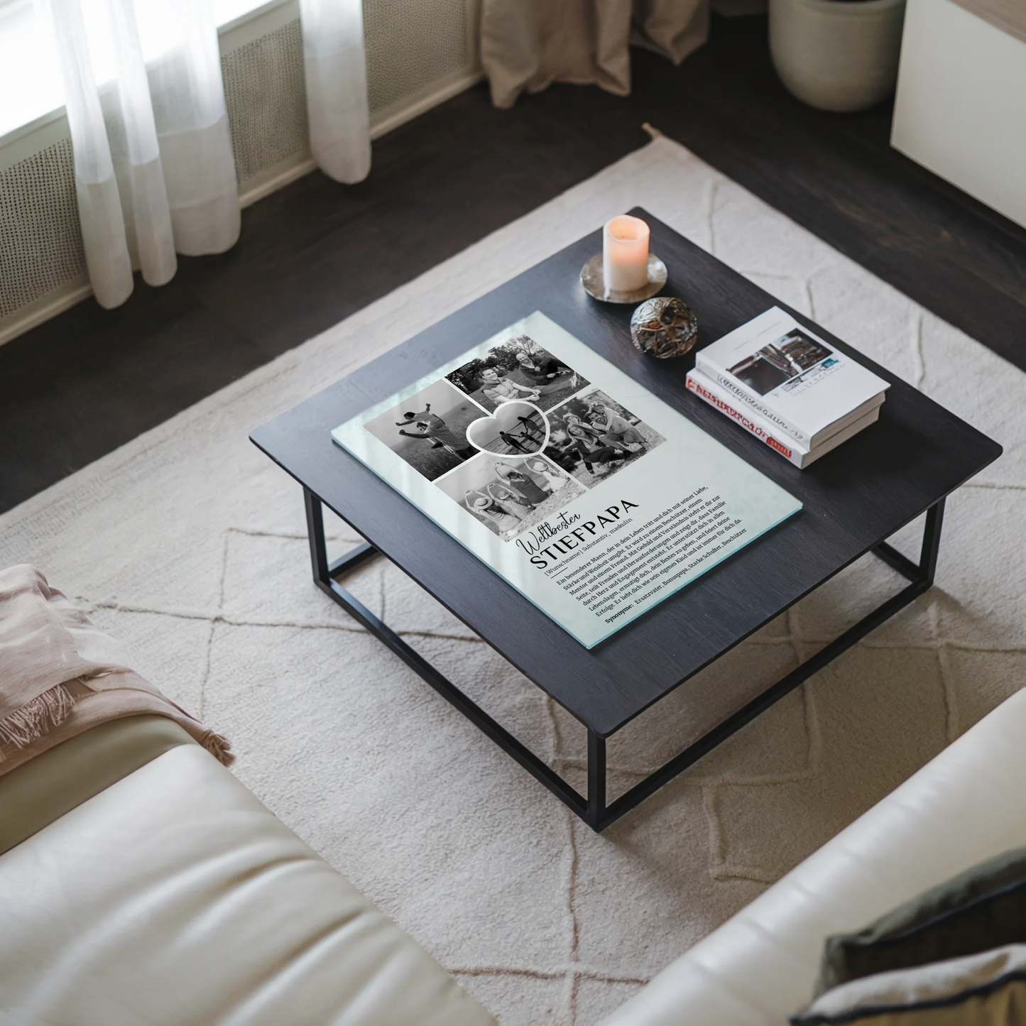 Personalisiertes Acrylglas Bild Definition Stiefpapa mit 5 Fotos Black & White
