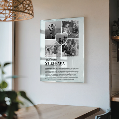 Personalisiertes Acrylglas Bild Definition Stiefpapa mit 5 Fotos Black & White