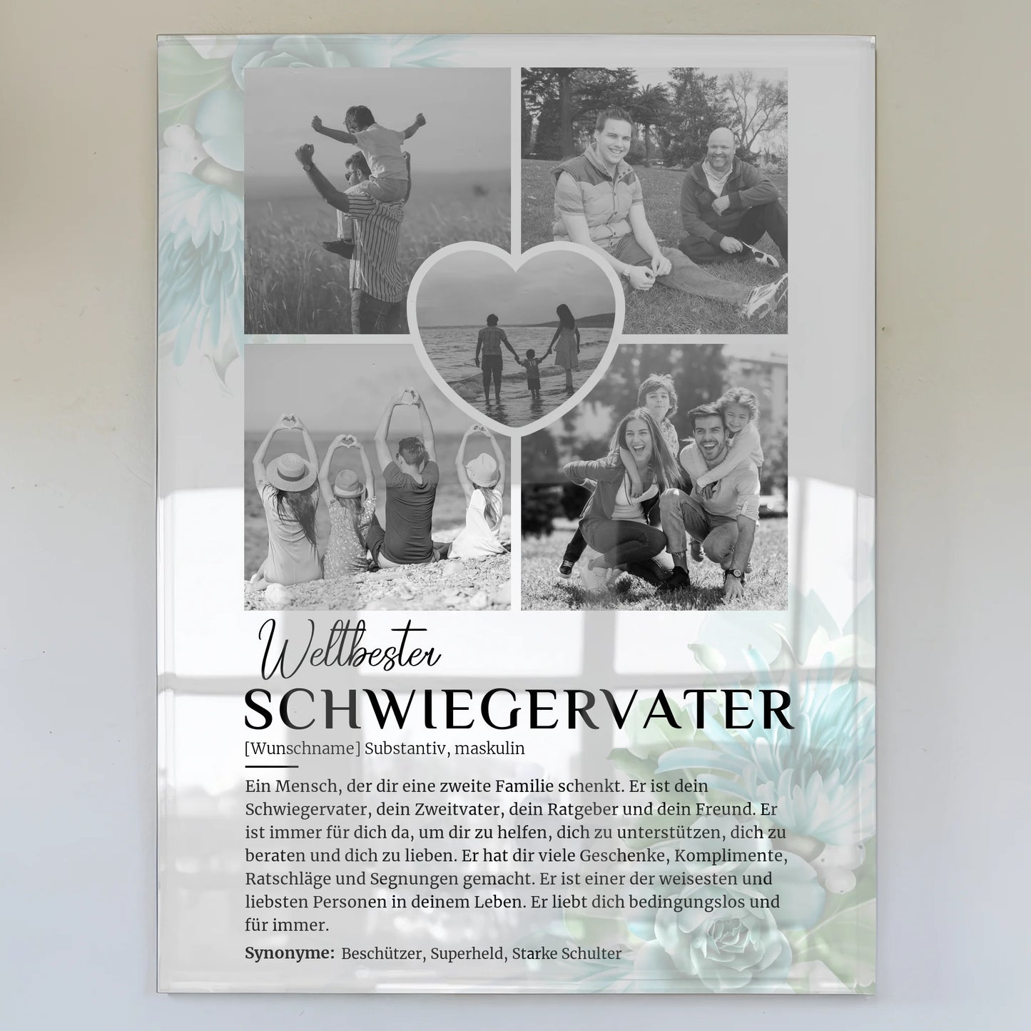 Personalisiertes Acrylglas Bild Schwiegervater 5 Fotos Black & White