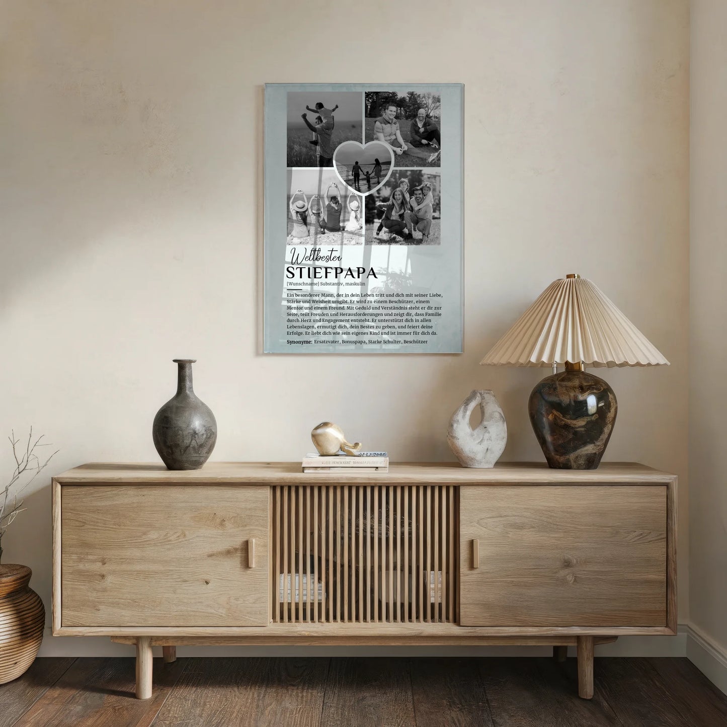 Personalisiertes Acrylglas Bild Definition Stiefpapa mit 5 Fotos Black & White