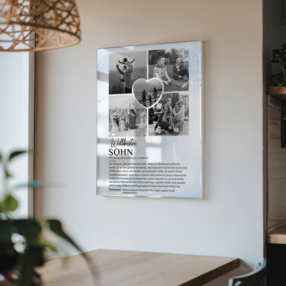Personalisiertes Acrylglas Bild Sohn Schwarz Weiß 5 Fotos mit Name