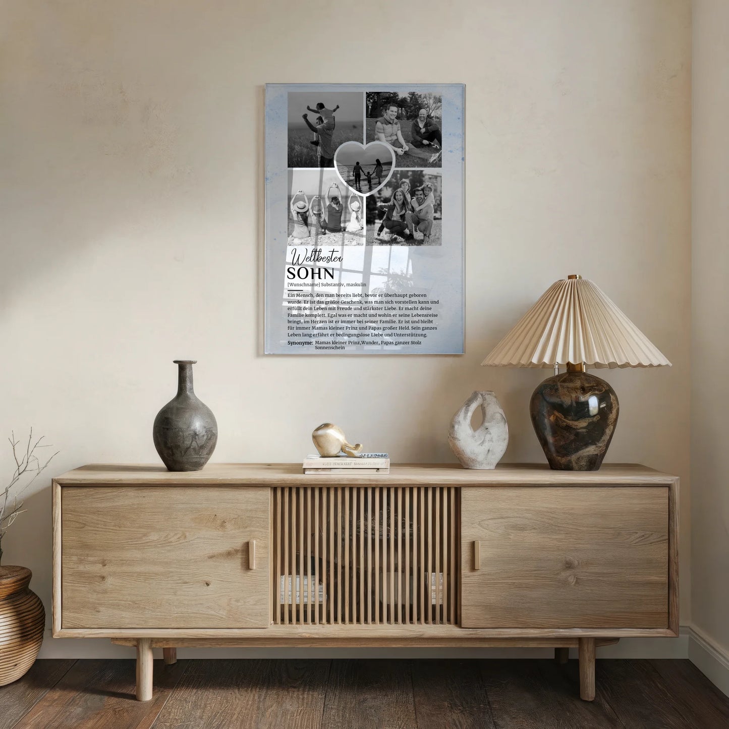 Personalisiertes Acrylglas Bild Sohn Schwarz Weiß 5 Fotos mit Name