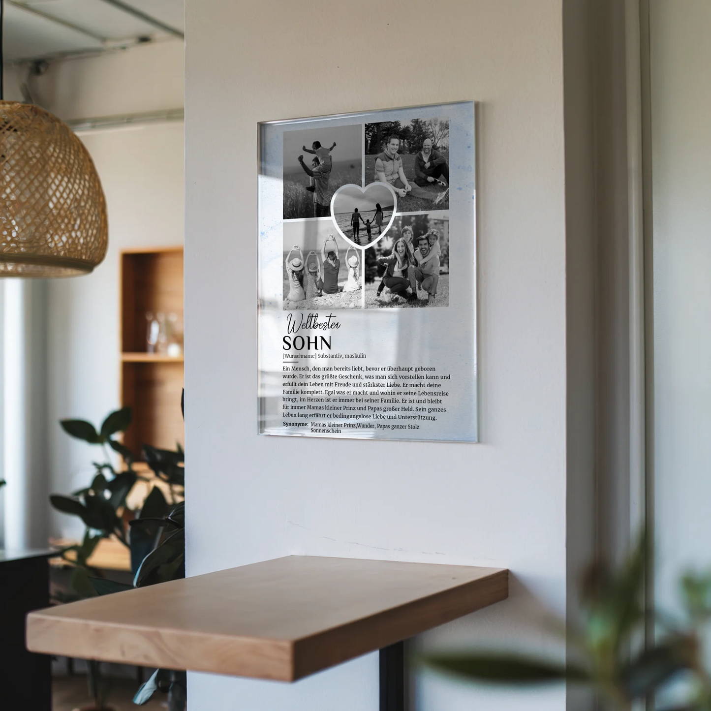 Personalisiertes Acrylglas Bild Sohn Schwarz Weiß 5 Fotos mit Name