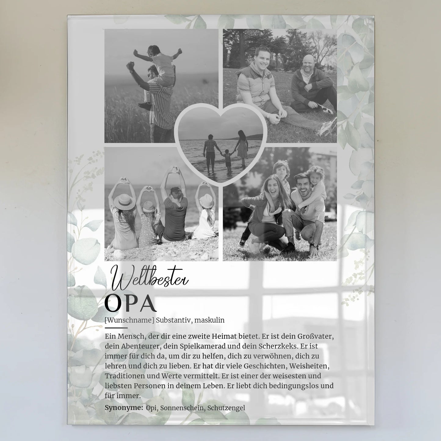 Acrylglas Bild personalisiert Definition Opa mit 5 Fotos Schwarz Weiß Eukalyptus