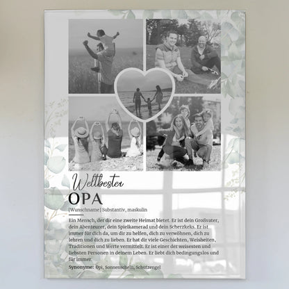 Acrylglas Bild personalisiert Definition Opa mit 5 Fotos Schwarz Weiß Eukalyptus