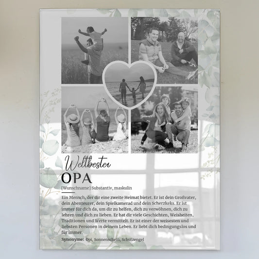 Acrylglas Bild personalisiert Definition Opa mit 5 Fotos Schwarz Weiß Eukalyptus