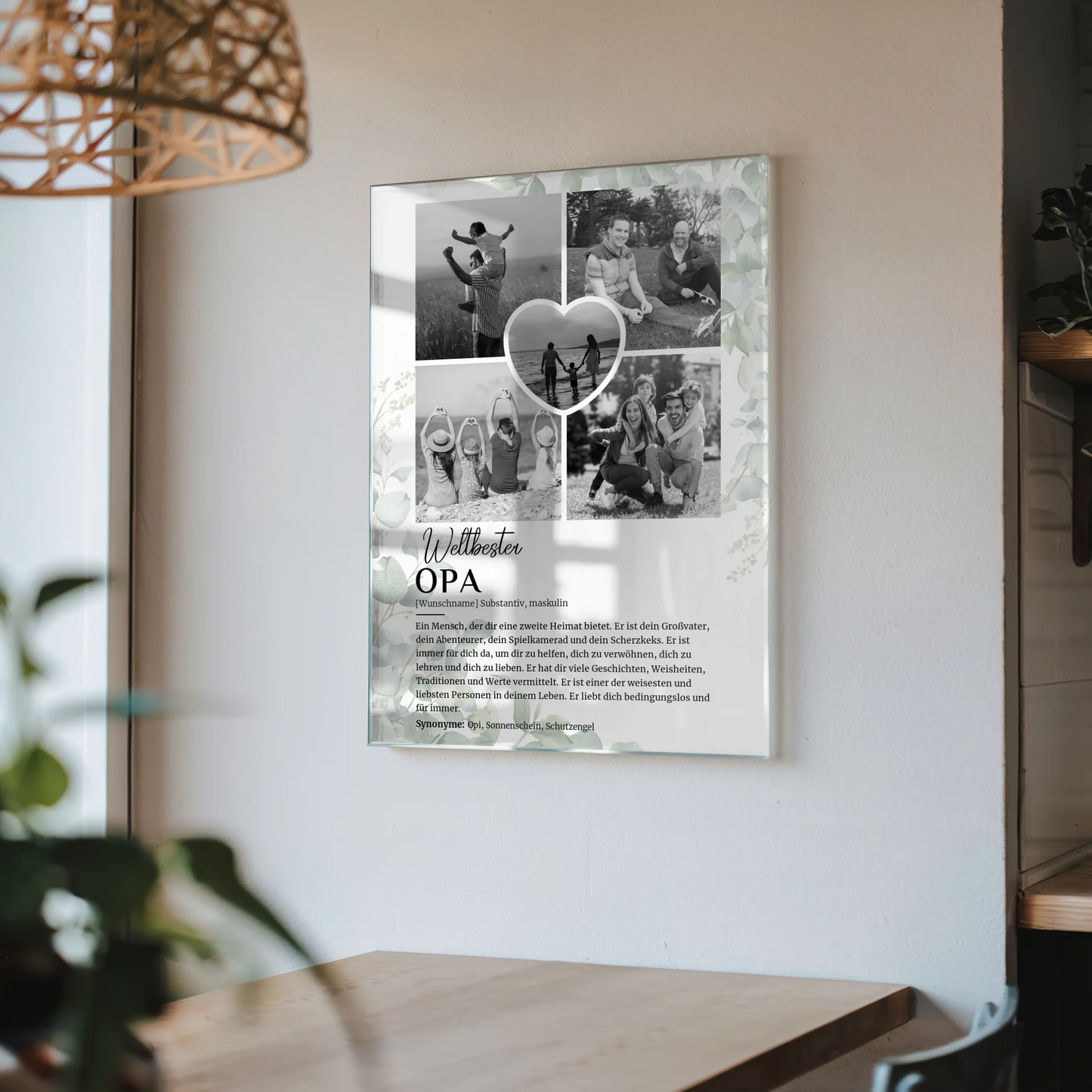 Acrylglas Bild personalisiert Definition Opa mit 5 Fotos Schwarz Weiß Eukalyptus